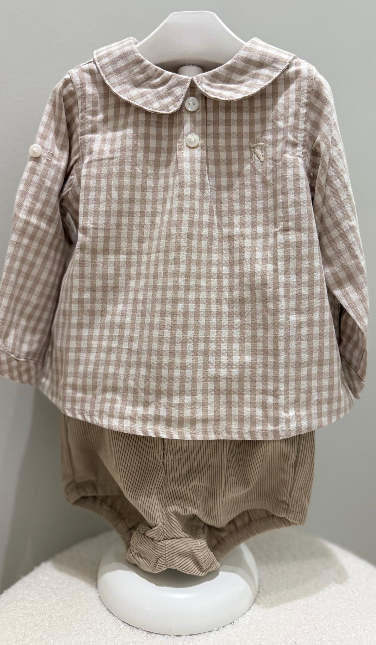 Conjunto vichy beige niño